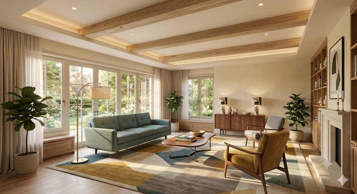 A room staged in the Mid-century style